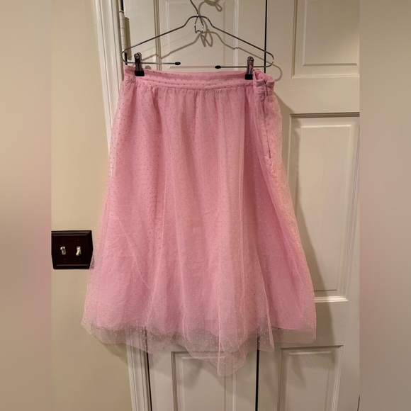 ModCloth pink tulle Swiss polka dot midi skirt 16 - Picture 2 of 5